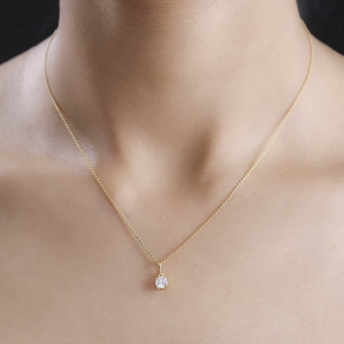 Moissanite (Rnd 5mm) Solitaire Pendant Necklace (20 Inches) in 18K Vermeil YG Over Sterling Silver 0.50 ctw image number 2