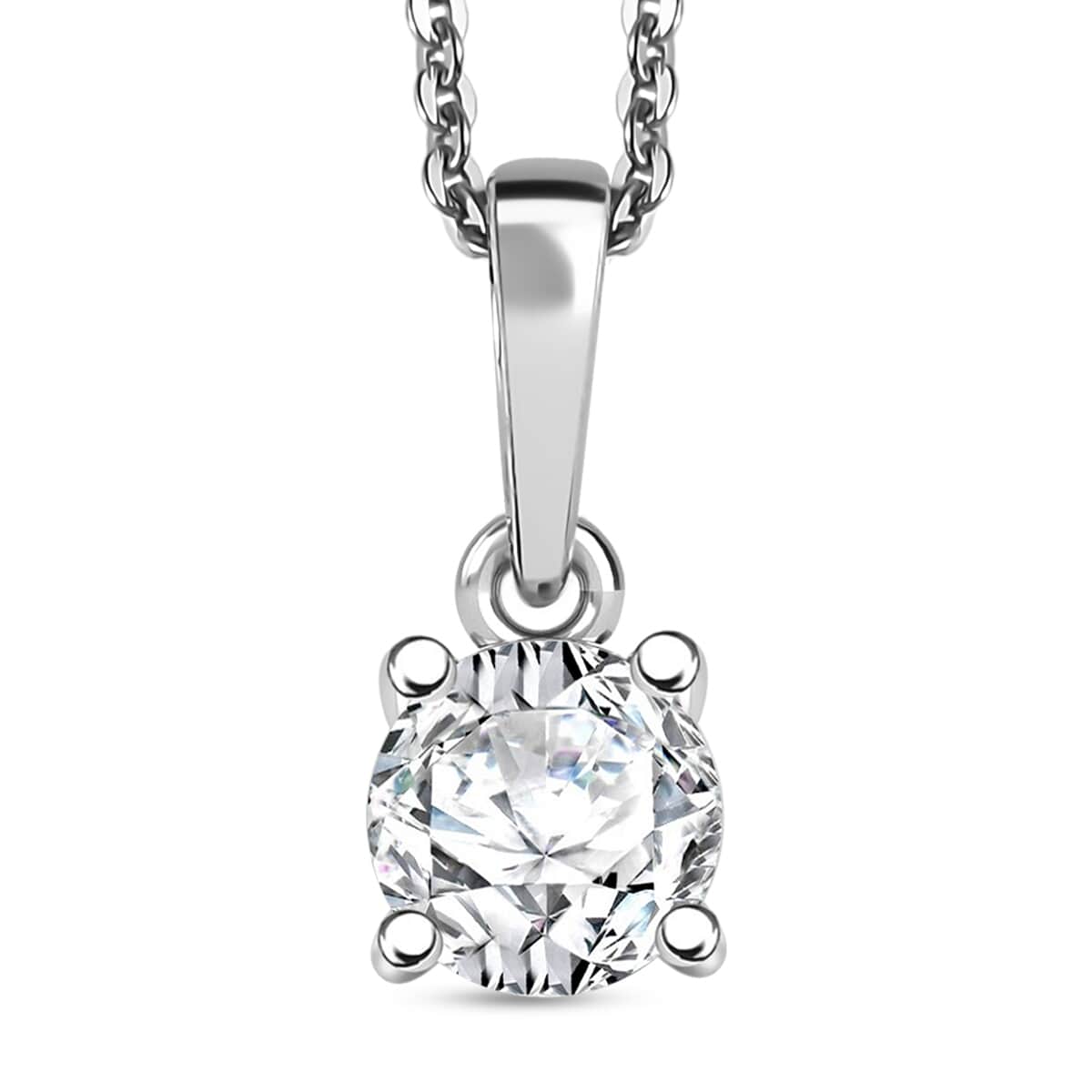 Moissanite (Rnd 5mm) Solitaire Pendant Necklace (20 Inches) in Rhodium Over Sterling Silver 0.50 ctw image number 0