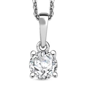 Moissanite (Rnd 5mm) Solitaire Pendant Necklace (20 Inches) in Rhodium Over Sterling Silver 0.50 ctw