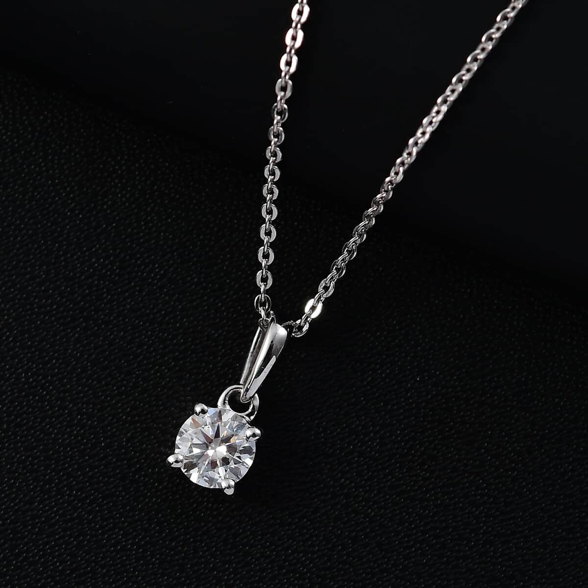 Moissanite (Rnd 5mm) Solitaire Pendant Necklace (20 Inches) in Rhodium Over Sterling Silver 0.50 ctw image number 1