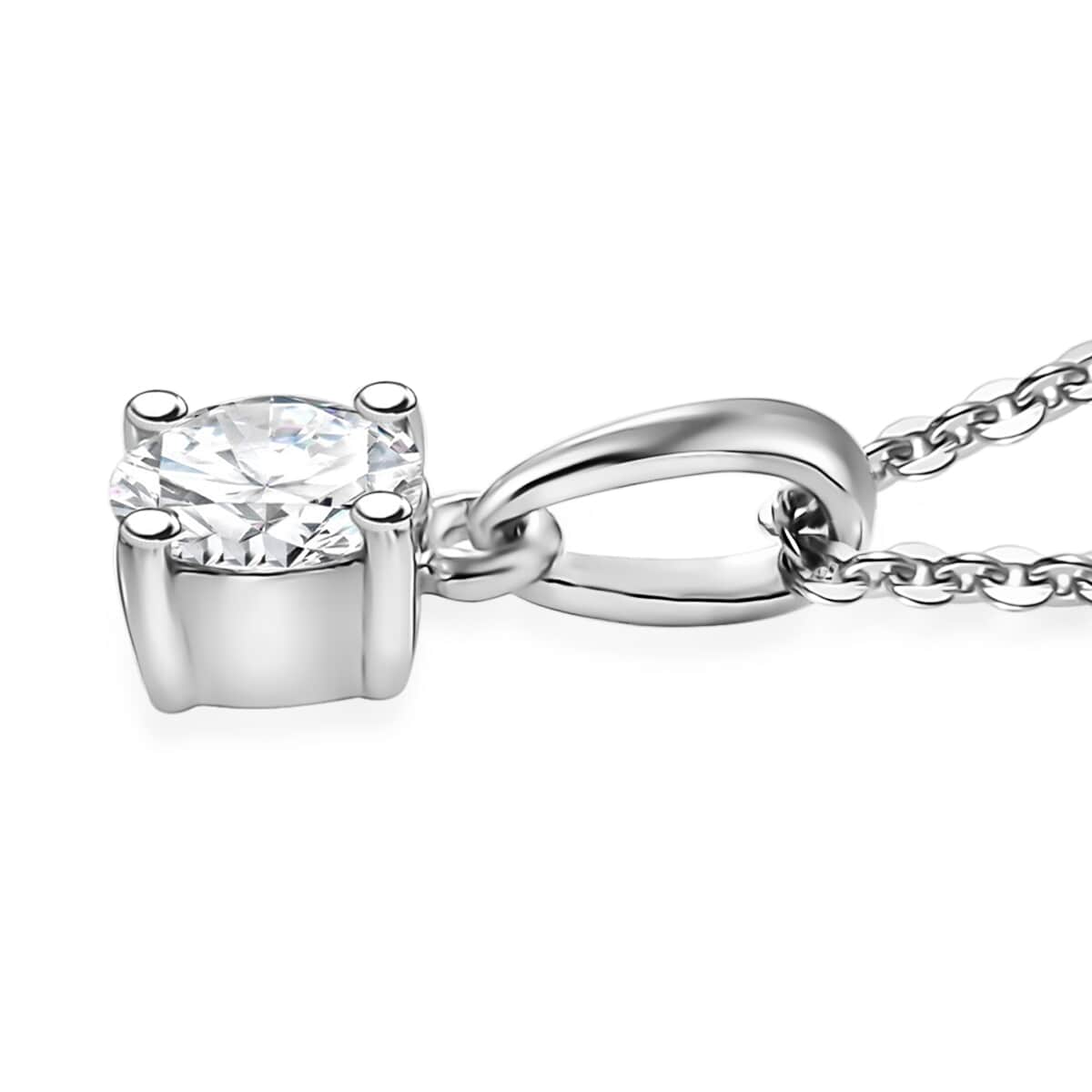 Moissanite (Rnd 5mm) Solitaire Pendant Necklace (20 Inches) in Rhodium Over Sterling Silver 0.50 ctw image number 3