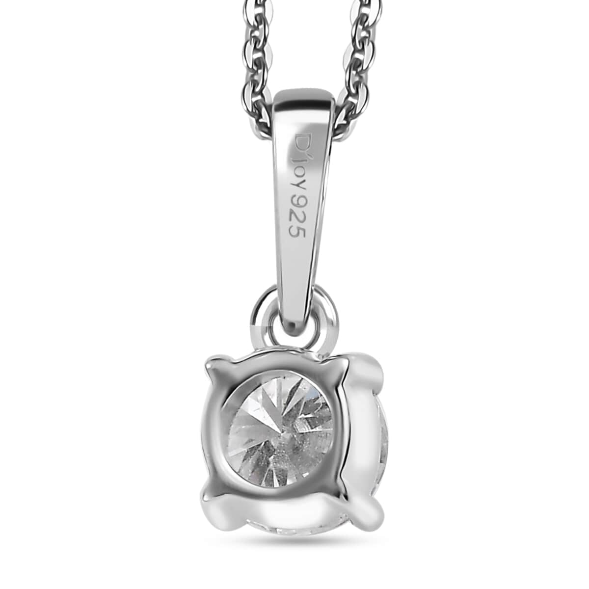 Moissanite (Rnd 5mm) Solitaire Pendant Necklace (20 Inches) in Rhodium Over Sterling Silver 0.50 ctw image number 4