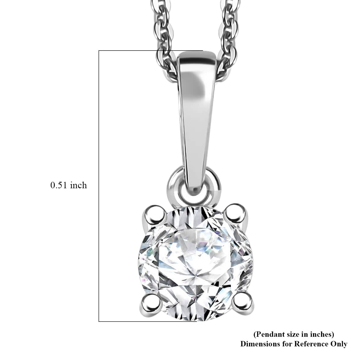 Moissanite (Rnd 5mm) Solitaire Pendant Necklace (20 Inches) in Rhodium Over Sterling Silver 0.50 ctw image number 6