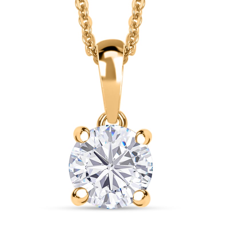 Moissanite (Rnd 6.6mm) Solitaire Pendant Necklace (20 Inches) in 18K Vermeil YG Over Sterling Silver 1.00 ctw