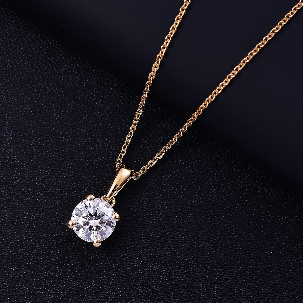Moissanite (Rnd 6.6mm) Solitaire Pendant Necklace (20 Inches) in 18K Vermeil YG Over Sterling Silver 1.00 ctw image number 1