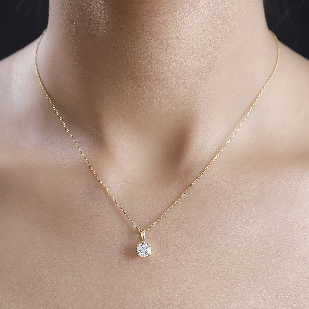 Moissanite (Rnd 6.6mm) Solitaire Pendant Necklace (20 Inches) in 18K Vermeil YG Over Sterling Silver 1.00 ctw image number 2