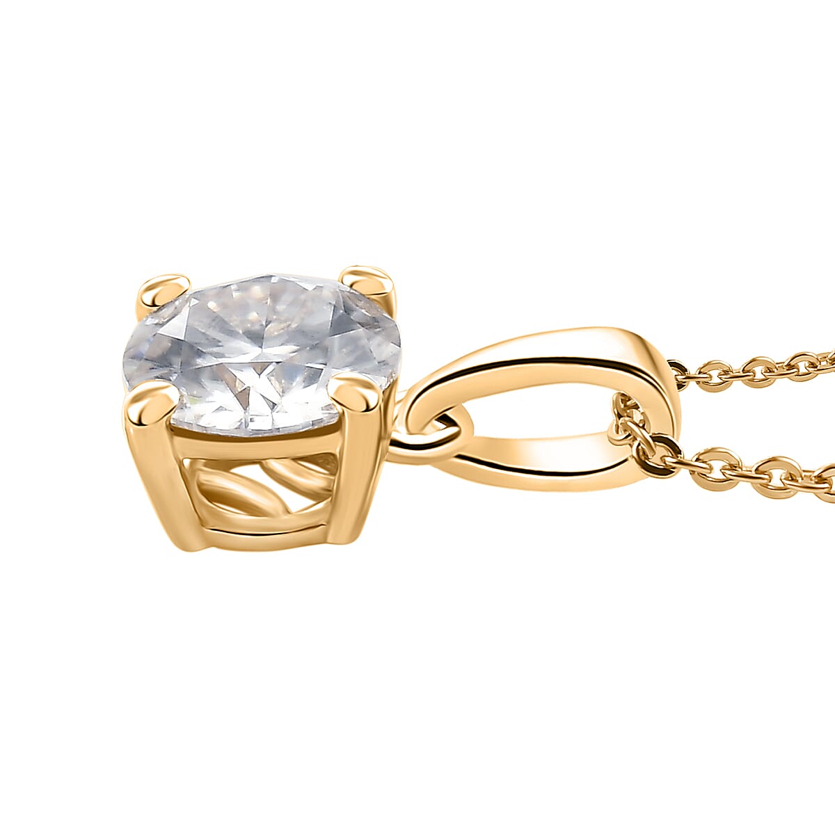 Moissanite (Rnd 6.6mm) Solitaire Pendant Necklace (20 Inches) in 18K Vermeil YG Over Sterling Silver 1.00 ctw image number 3
