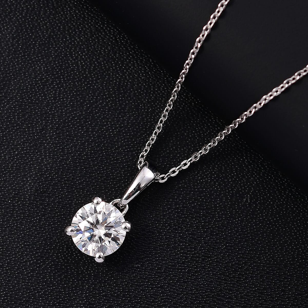 Moissanite (Rnd 6.6mm) Solitaire Pendant Necklace (20 Inches) in Rhodium Over Sterling Silver 1.00 ctw image number 1