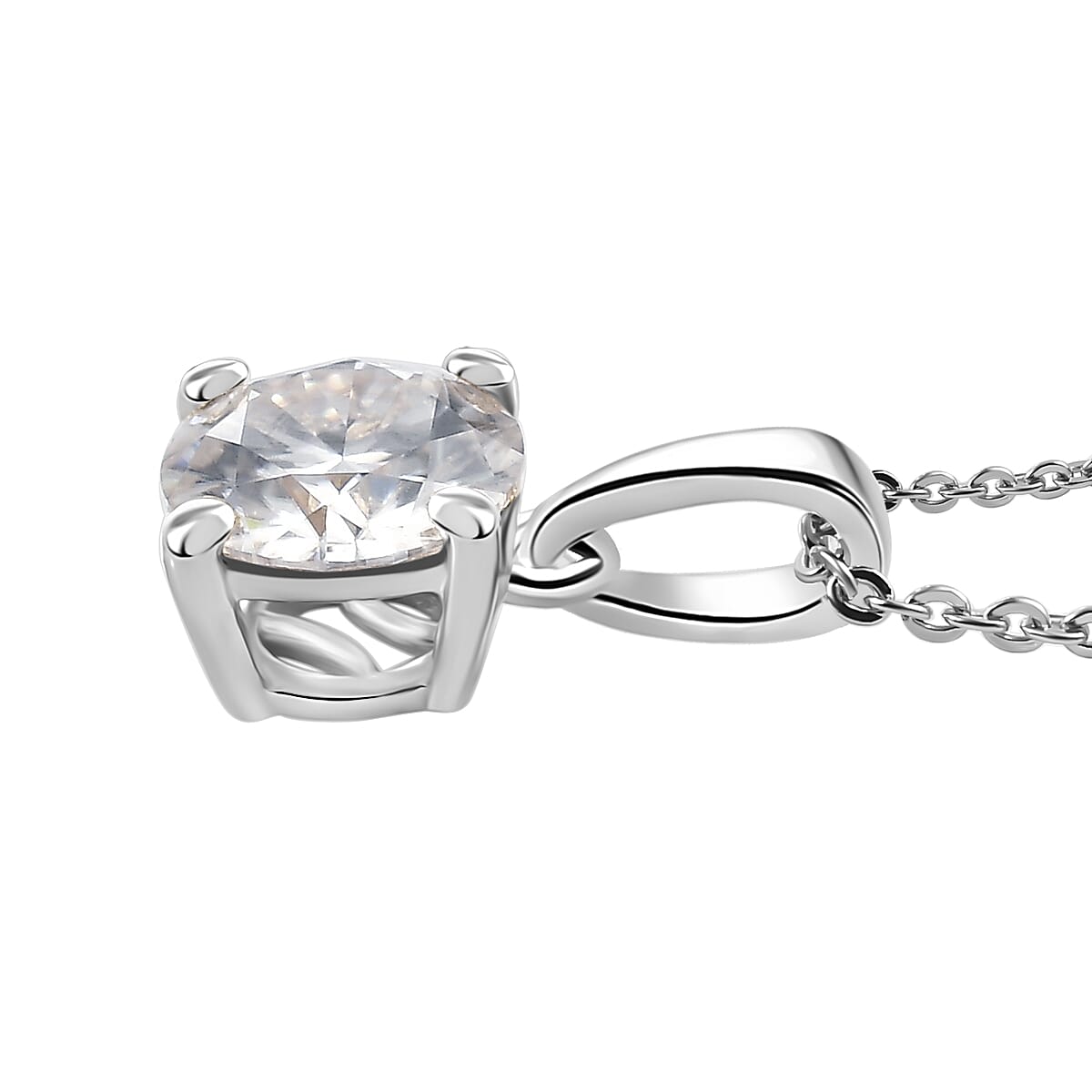 Moissanite (Rnd 6.6mm) Solitaire Pendant Necklace (20 Inches) in Rhodium Over Sterling Silver 1.00 ctw image number 3