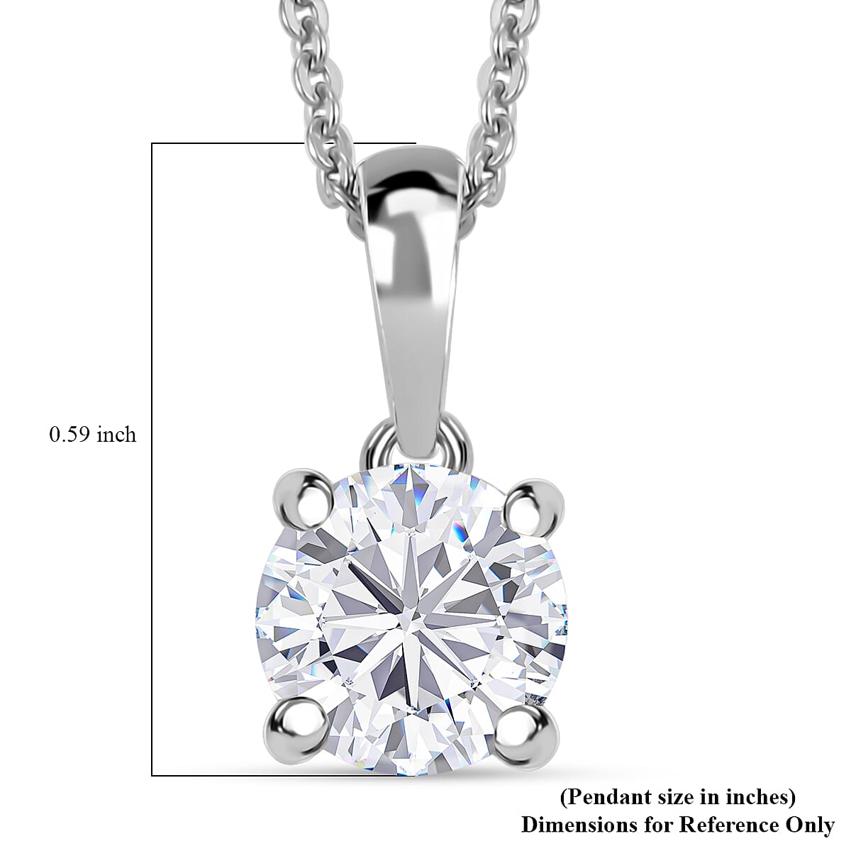 Moissanite (Rnd 6.6mm) Solitaire Pendant Necklace (20 Inches) in Rhodium Over Sterling Silver 1.00 ctw image number 6
