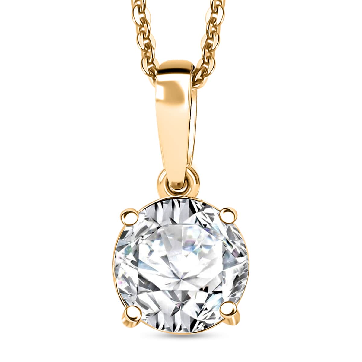 Moissanite (Rnd 7.5mm) Solitaire Pendant Necklace (20 Inches) in 18K Vermeil YG Over Sterling Silver 1.35 ctw image number 0