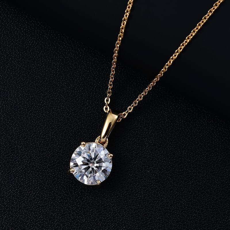 Moissanite (Rnd 7.5mm) Solitaire Pendant Necklace (20 Inches) in 18K Vermeil YG Over Sterling Silver 1.35 ctw