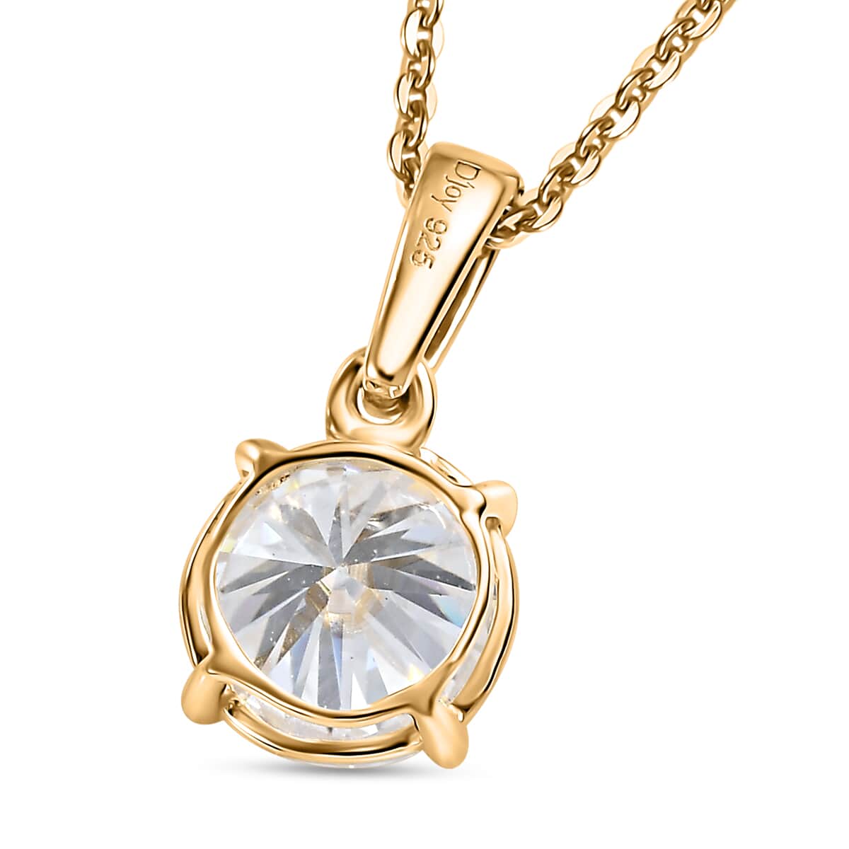 Moissanite (Rnd 7.5mm) Solitaire Pendant Necklace (20 Inches) in 18K Vermeil YG Over Sterling Silver 1.35 ctw image number 4