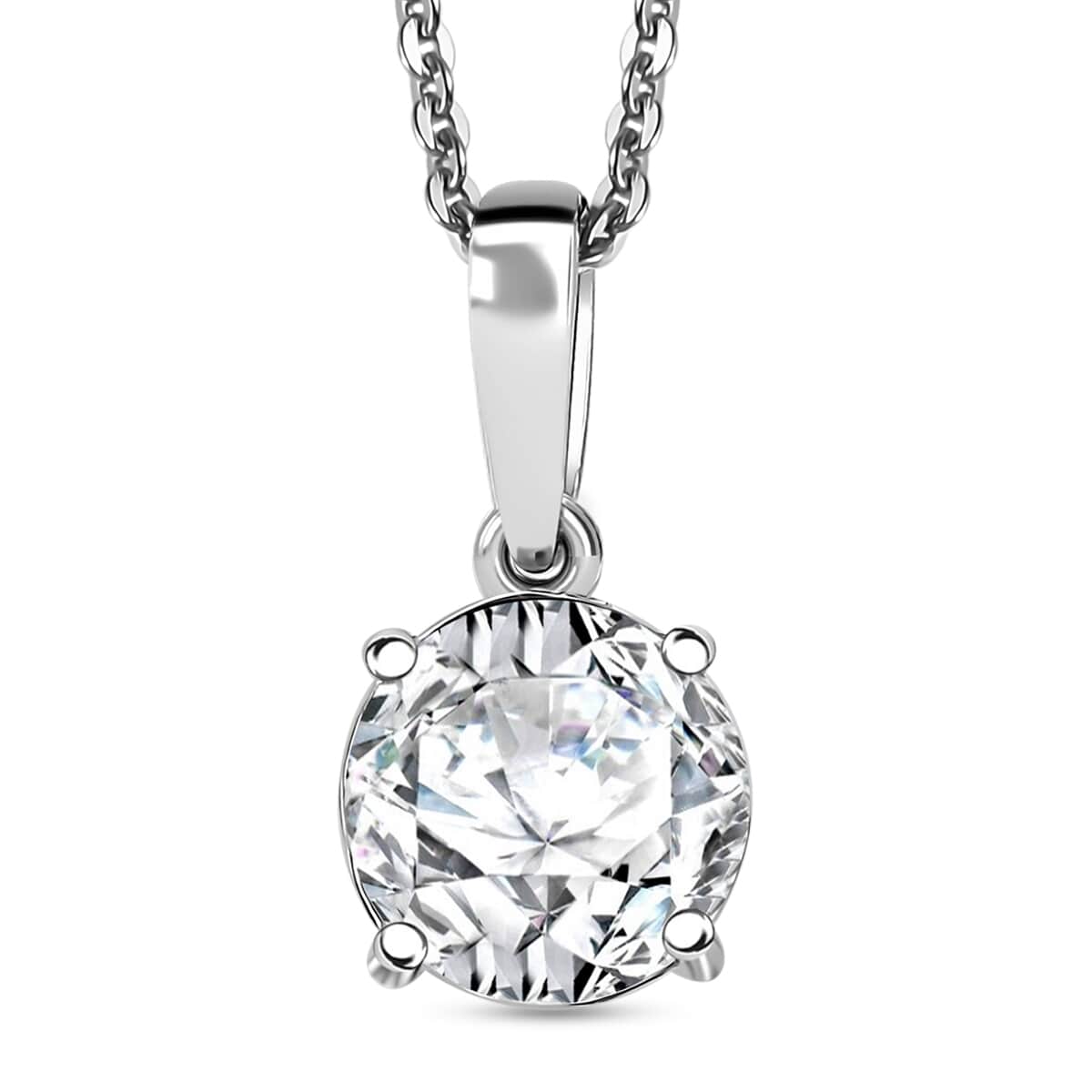 Moissanite (Rnd 7.5mm) Solitaire Pendant Necklace (20 Inches) in Rhodium Over Sterling Silver 1.35 ctw image number 0