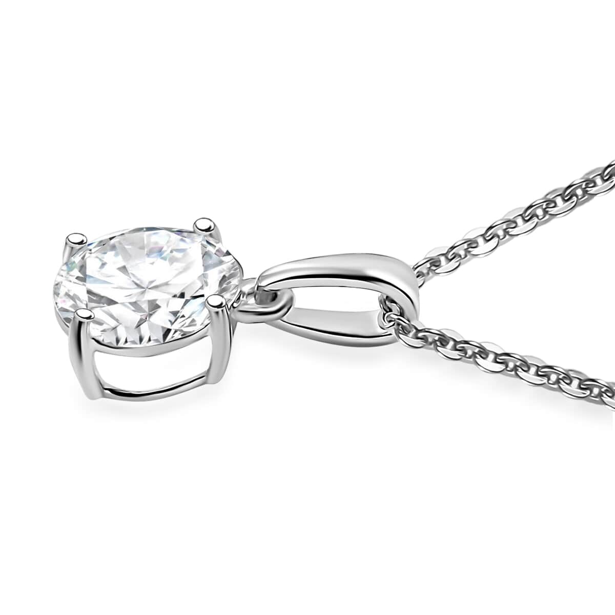 Moissanite (Rnd 7.5mm) Solitaire Pendant Necklace (20 Inches) in Rhodium Over Sterling Silver 1.35 ctw image number 3