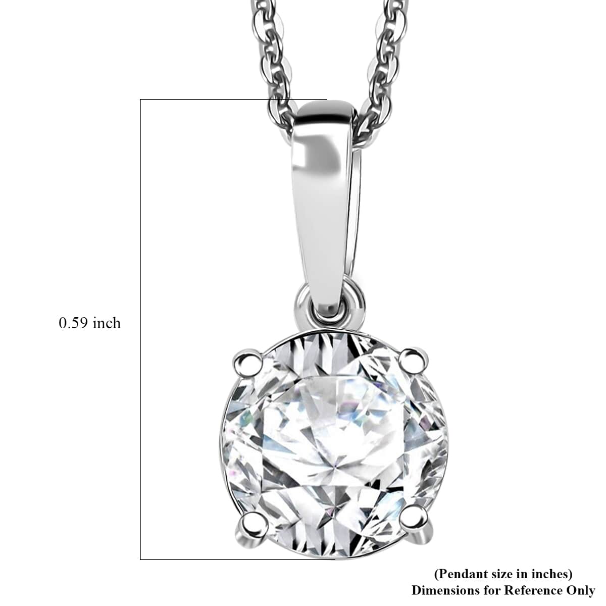 Moissanite (Rnd 7.5mm) Solitaire Pendant Necklace (20 Inches) in Rhodium Over Sterling Silver 1.35 ctw image number 6