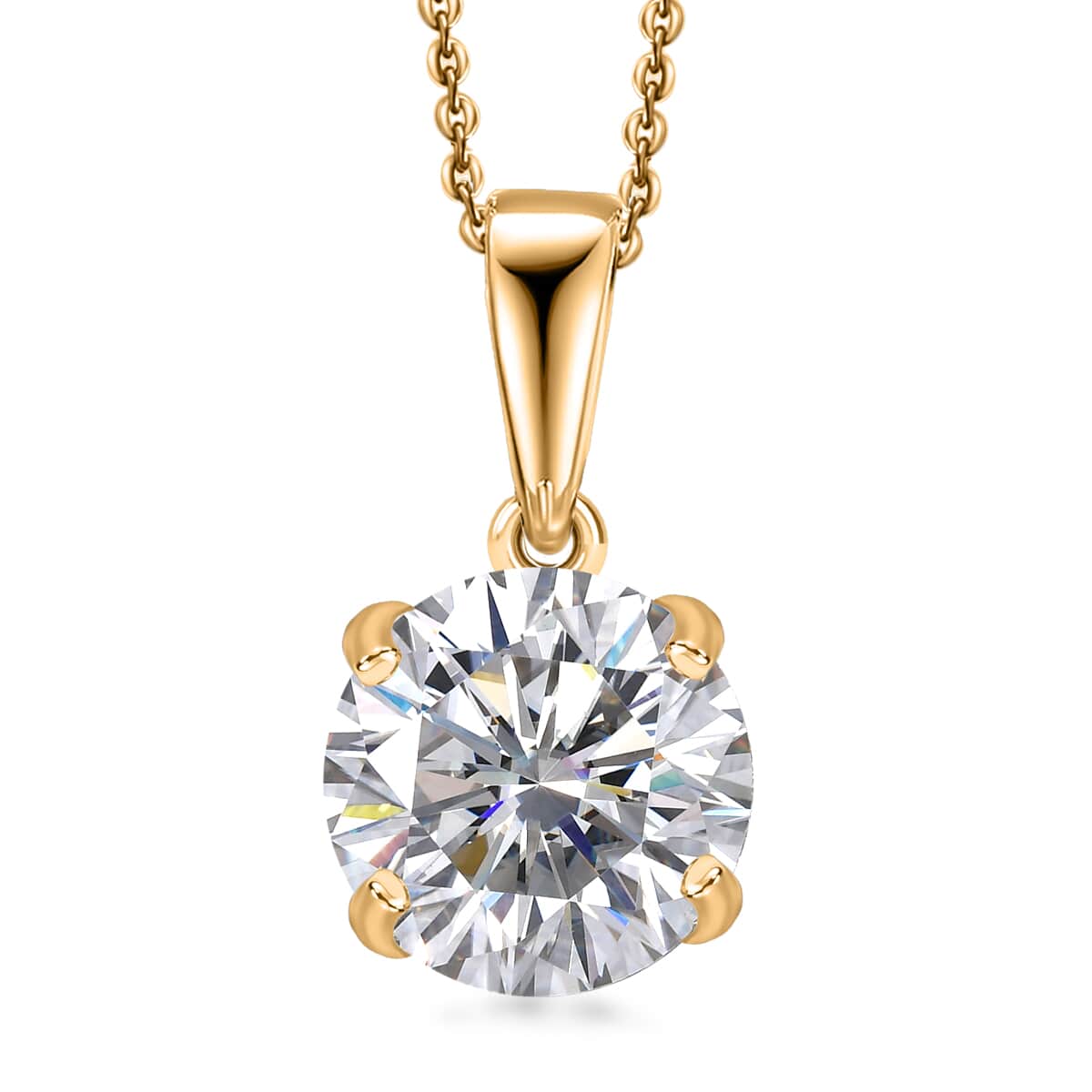 Moissanite (Rnd 8mm) Solitaire Pendant Necklace (20 Inches) in 18K Vermeil YG Over Sterling Silver 1.75 ctw image number 0