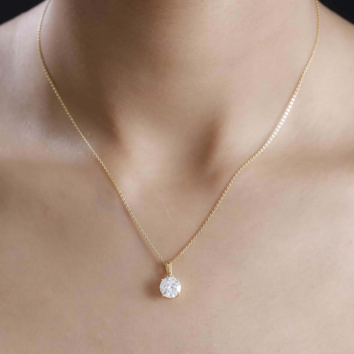 Moissanite (Rnd 8mm) Solitaire Pendant Necklace (20 Inches) in 18K Vermeil YG Over Sterling Silver 1.75 ctw image number 2