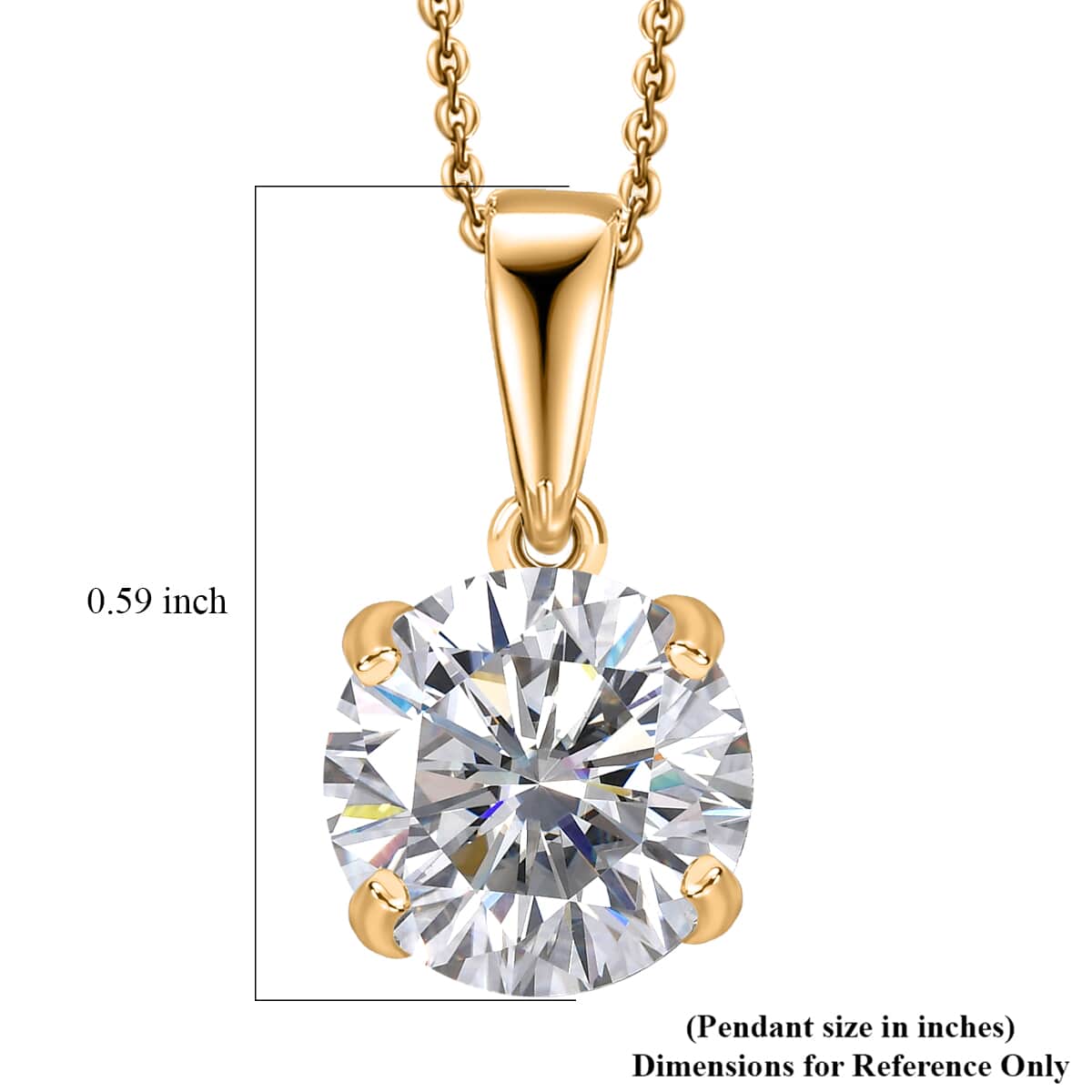 Moissanite (Rnd 8mm) Solitaire Pendant Necklace (20 Inches) in 18K Vermeil YG Over Sterling Silver 1.75 ctw image number 6