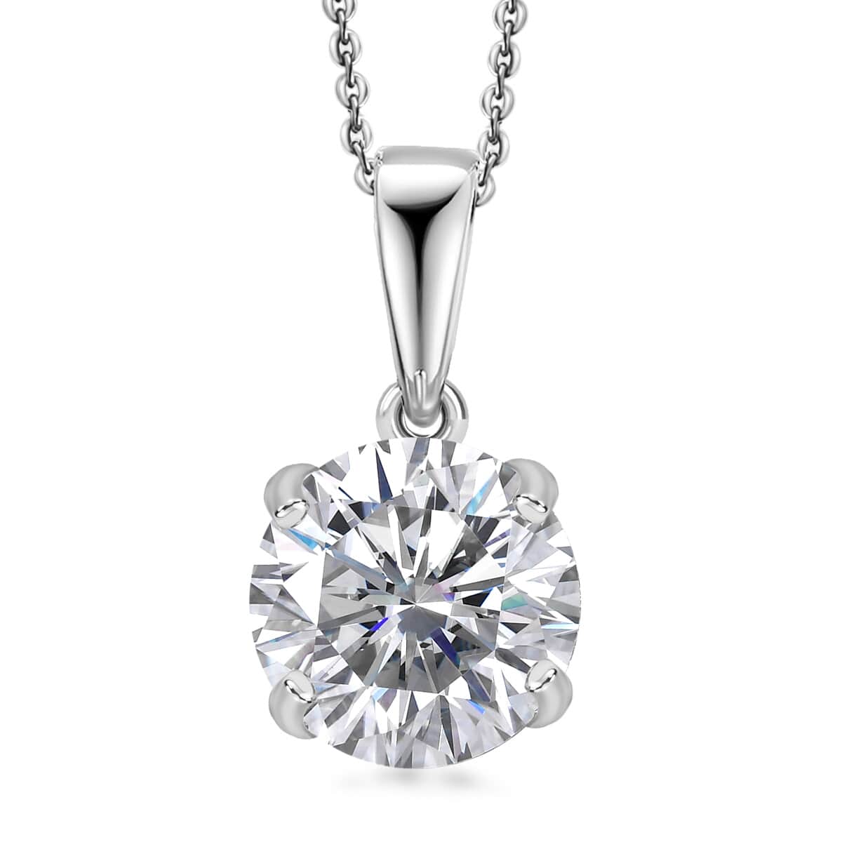 Moissanite (Rnd 8mm) Solitaire Pendant Necklace (20 Inches) in Rhodium Over Sterling Silver 1.75 ctw image number 0