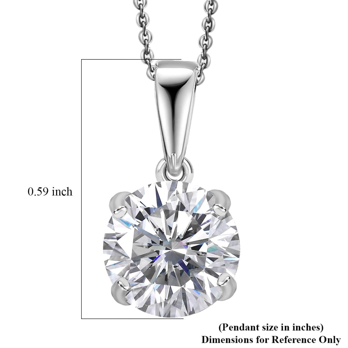 Moissanite (Rnd 8mm) Solitaire Pendant Necklace (20 Inches) in Rhodium Over Sterling Silver 1.75 ctw image number 6