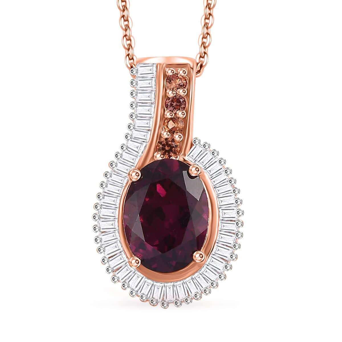 AAA Radiant Ember Garnet, Padparadscha Sapphire (BT) and Diamond 1.75 ctw Flowing Waves Pendant Necklace in 18K Vermeil RG Over Sterling Silver 20 Inches image number 0