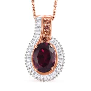 AAA Radiant Ember Garnet, Padparadscha Sapphire (BT) and Diamond 1.75 ctw Flowing Waves Pendant Necklace in 18K Vermeil RG Over Sterling Silver 20 Inches