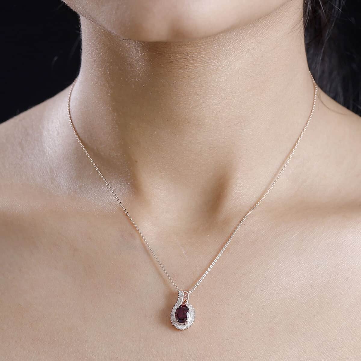 AAA Radiant Ember Garnet, Padparadscha Sapphire (BT) and Diamond 1.75 ctw Flowing Waves Pendant Necklace in 18K Vermeil RG Over Sterling Silver 20 Inches image number 2