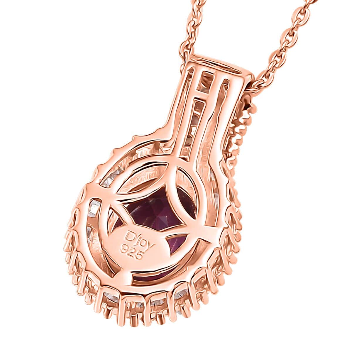 AAA Radiant Ember Garnet, Padparadscha Sapphire (BT) and Diamond 1.75 ctw Flowing Waves Pendant Necklace in 18K Vermeil RG Over Sterling Silver 20 Inches image number 4