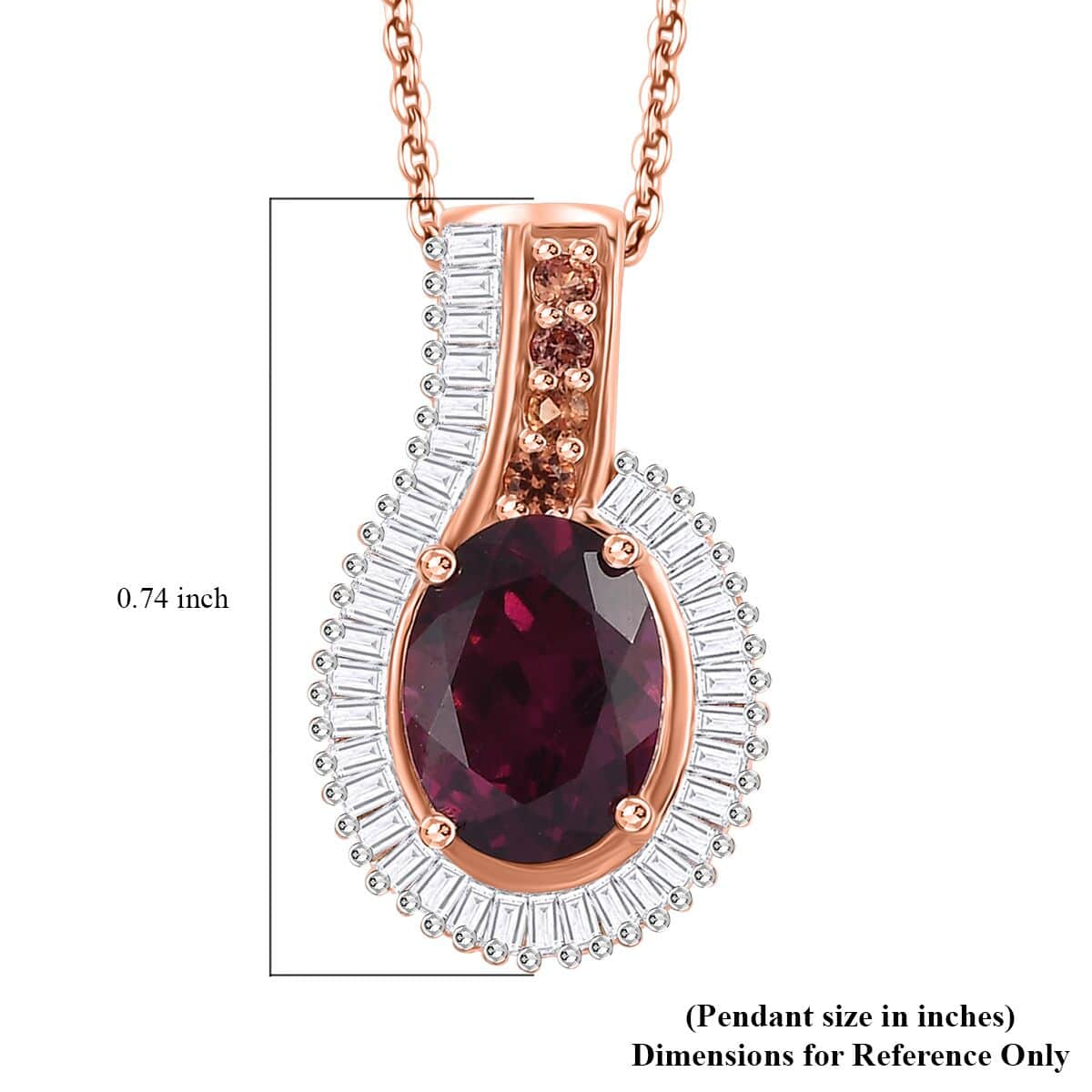 AAA Radiant Ember Garnet, Padparadscha Sapphire (BT) and Diamond 1.75 ctw Flowing Waves Pendant Necklace in 18K Vermeil RG Over Sterling Silver 20 Inches image number 6