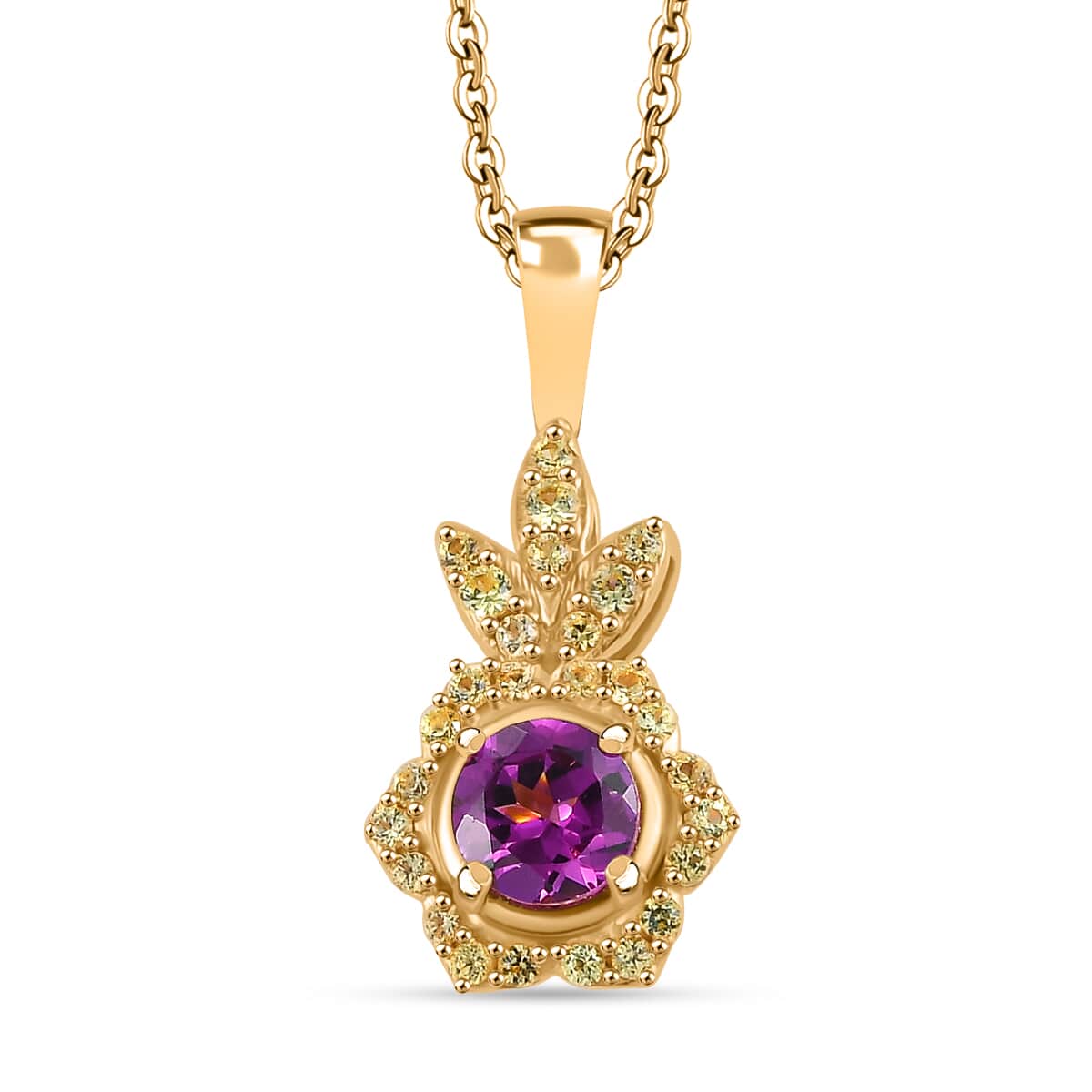 AAA Radiant Ember Garnet and Yellow Sapphire 1.00 ctw Radiant Petal Pendant Necklace in 18K Vermeil Yellow Gold Over Sterling Silver 20 Inches image number 0