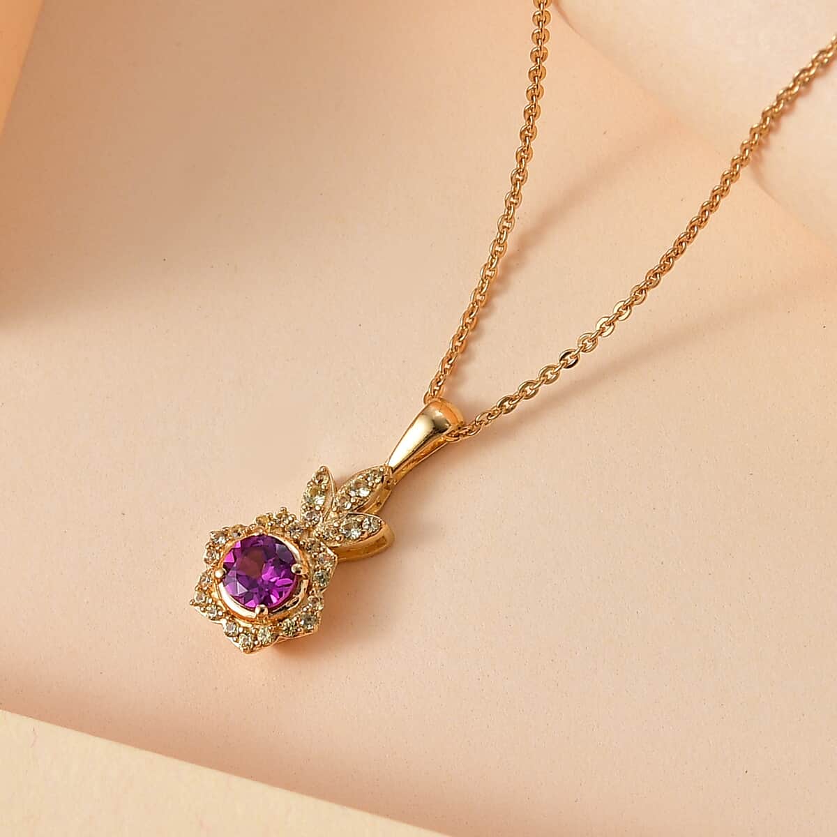 AAA Radiant Ember Garnet and Yellow Sapphire 1.00 ctw Radiant Petal Pendant Necklace in 18K Vermeil Yellow Gold Over Sterling Silver 20 Inches image number 1