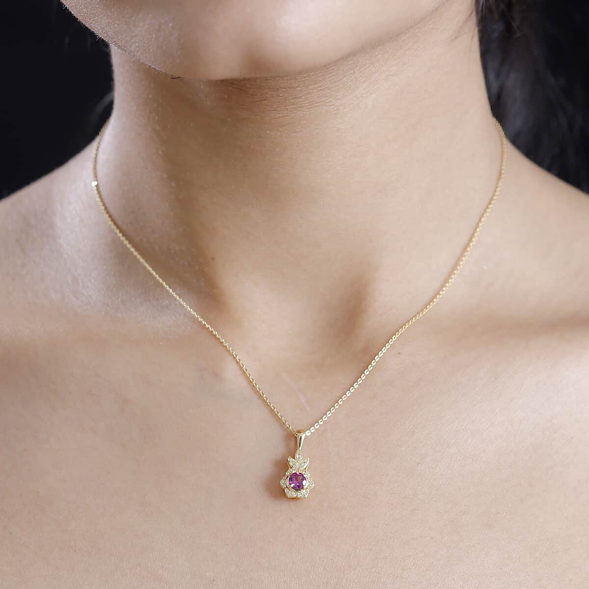 AAA Radiant Ember Garnet and Yellow Sapphire 1.00 ctw Radiant Petal Pendant Necklace in 18K Vermeil Yellow Gold Over Sterling Silver 20 Inches image number 2