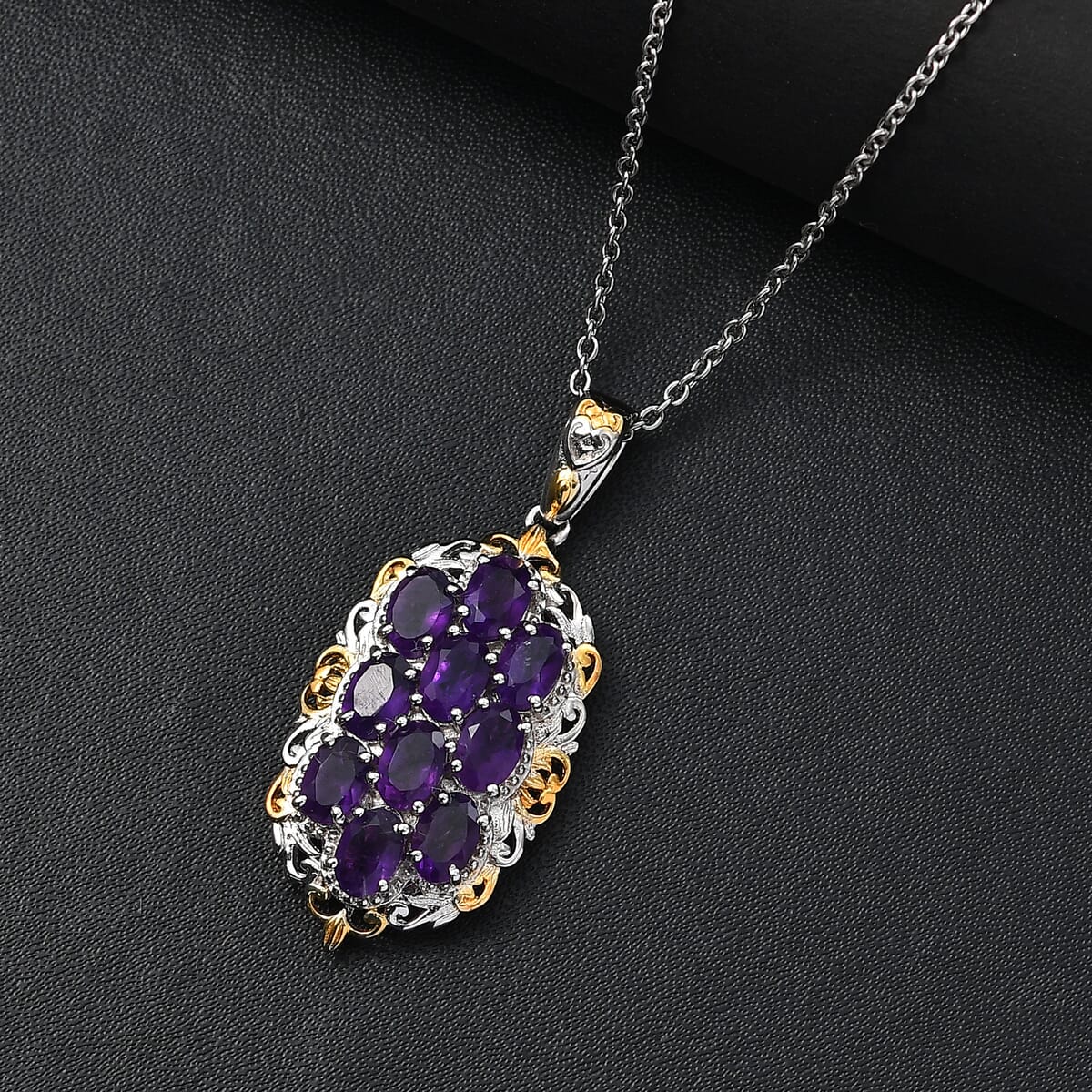 Karis African Amethyst 4.90 ctw Pendant in 18K YG Plated and Platinum Bond with Stainless Steel Necklace 20 Inches image number 1