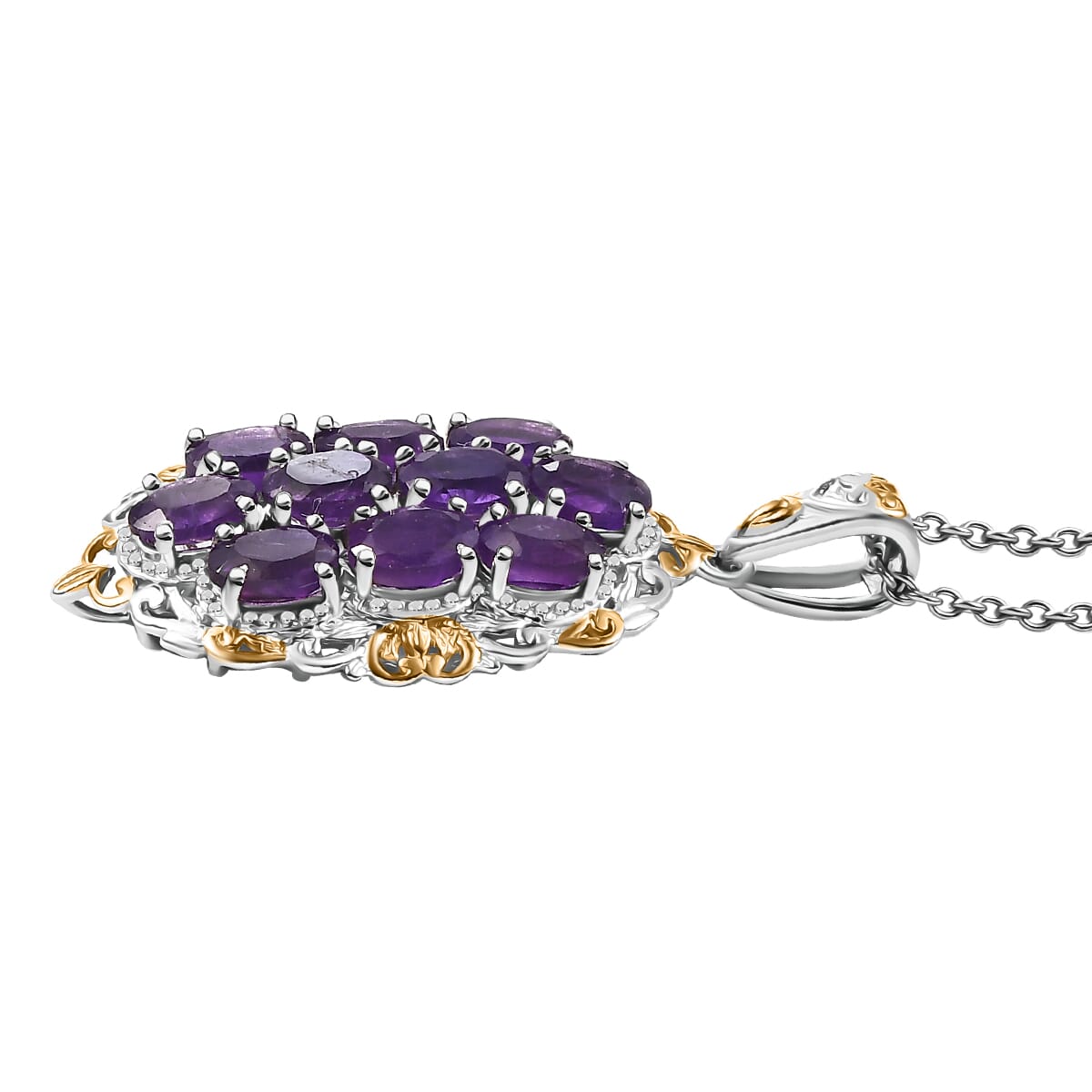 Karis African Amethyst 4.90 ctw Pendant in 18K YG Plated and Platinum Bond with Stainless Steel Necklace 20 Inches image number 3