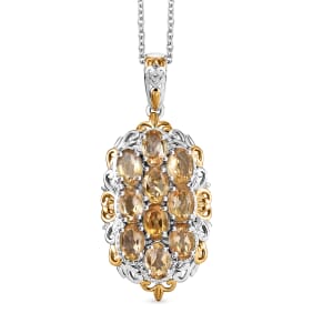 Karis Brazilian Citrine 3.85 ctw Pendant in 18K YG Plated and Platinum Bond with Stainless Steel Necklace (20 Inches)