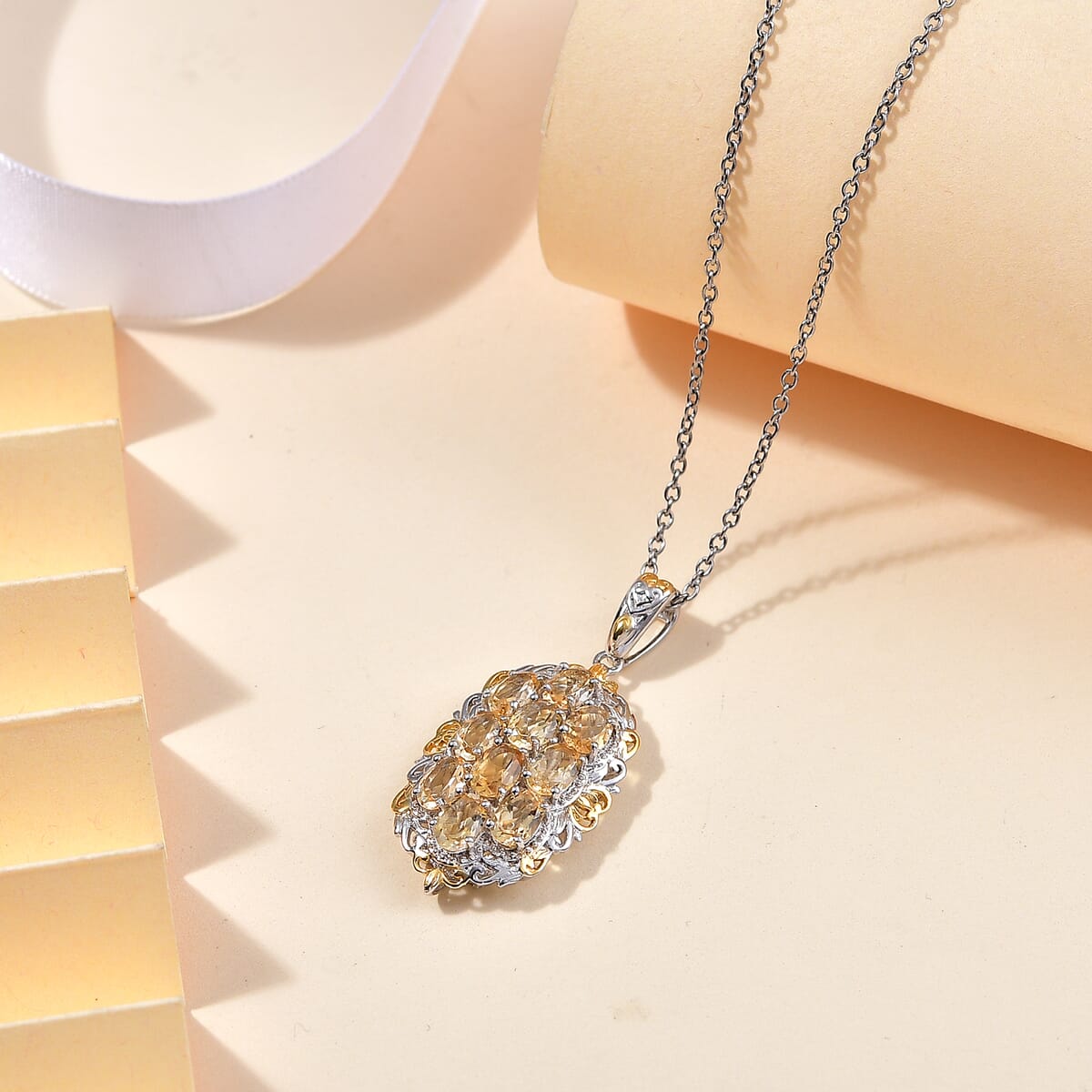 Karis Brazilian Citrine 3.85 ctw Pendant in 18K YG Plated and Platinum Bond with Stainless Steel Necklace (20 Inches) image number 1