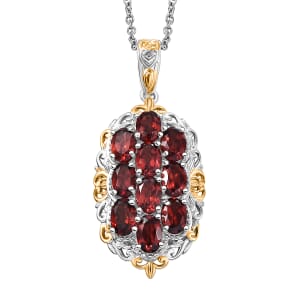 Karis Mozambique Garnet 5.25 ctw Pendant in 18K YG Plated and Platinum Bond with Stainless Steel Necklace (20 Inches)