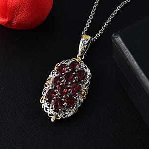 Karis Mozambique Garnet 5.25 ctw Pendant in 18K YG Plated and Platinum Bond with Stainless Steel Necklace (20 Inches)