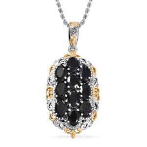 Karis Thai Black Spinel 5.10 ctw Pendant in 18K YG Plated and Platinum Bond with Stainless Steel Necklace (20 Inches)