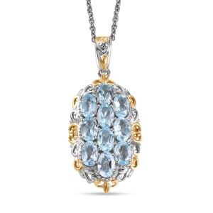 Karis Sky Blue Topaz 5.10 ctw Pendant in 18K YG Plated and Platinum Bond with Stainless Steel Necklace 20 Inches