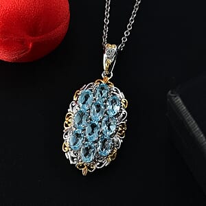 Karis Sky Blue Topaz 5.10 ctw Pendant in 18K YG Plated and Platinum Bond with Stainless Steel Necklace 20 Inches