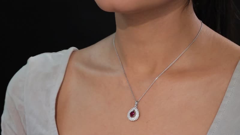 Luxuriant Premium Bixbite (LG), White and Brown Zircon 1.35 ctw Sunrays Pendant Necklace in Rhodium Over Sterling Silver 20 Inches