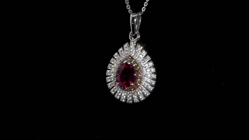 Luxuriant Premium Bixbite (LG), White and Brown Zircon 1.35 ctw Sunrays Pendant Necklace in Rhodium Over Sterling Silver 20 Inches