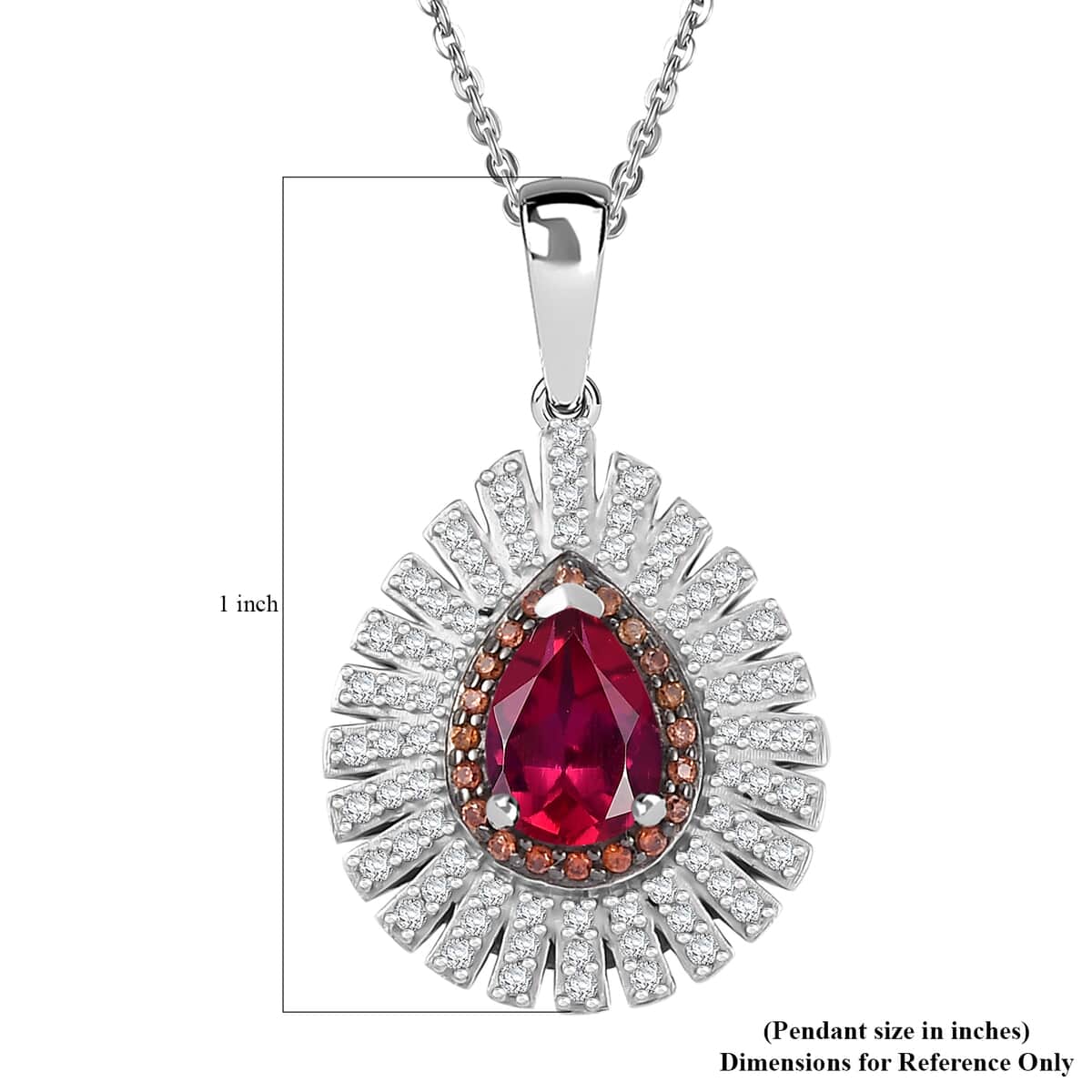 Premium Lab Created Bixbite, White and Brown Zircon 1.35 ctw Sunrays Pendant Necklace in Rhodium Over Sterling Silver 20 Inches image number 6