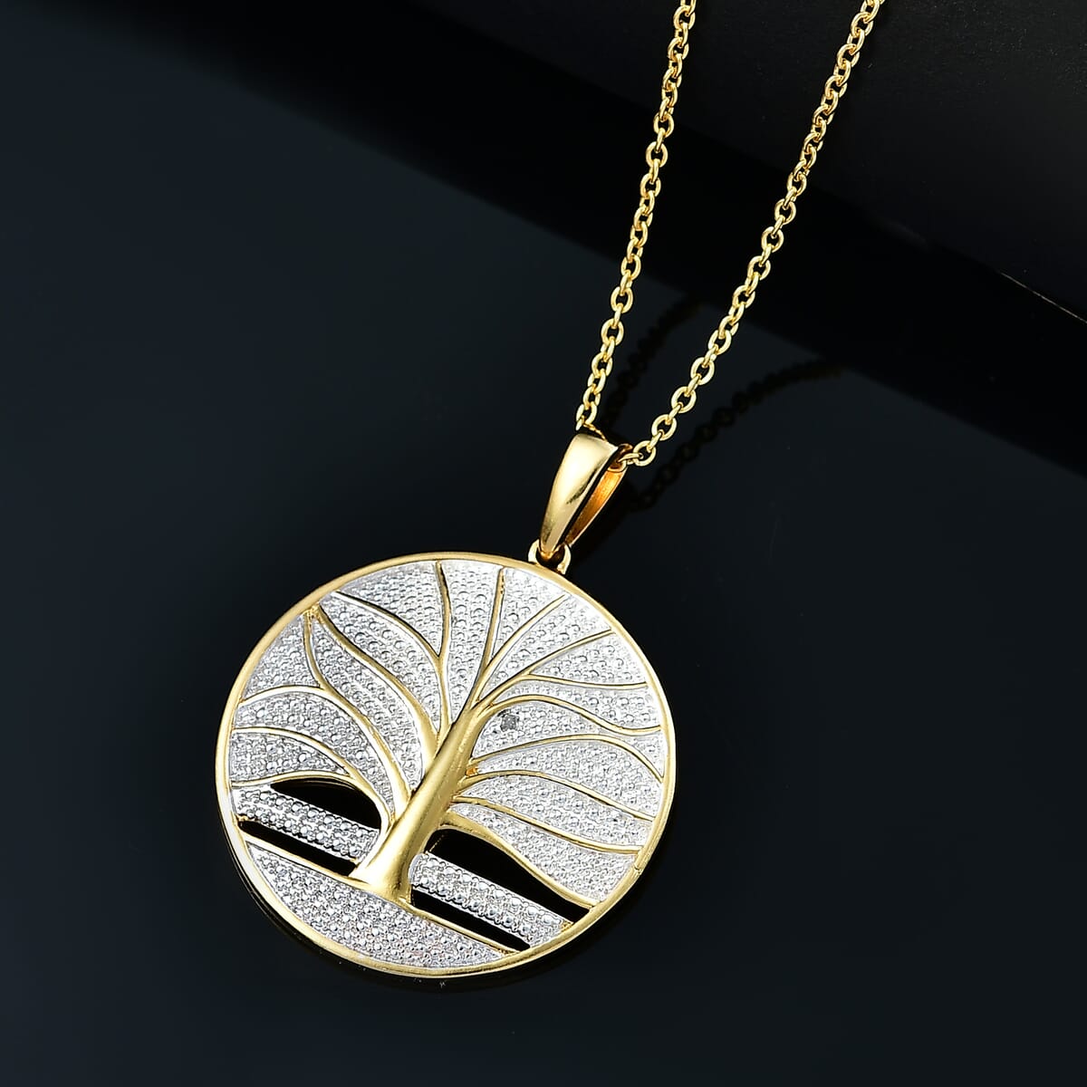 Karis Diamond Accent Pendant in 18K YG Plated with Stainless Steel Necklace 20 Inches image number 1