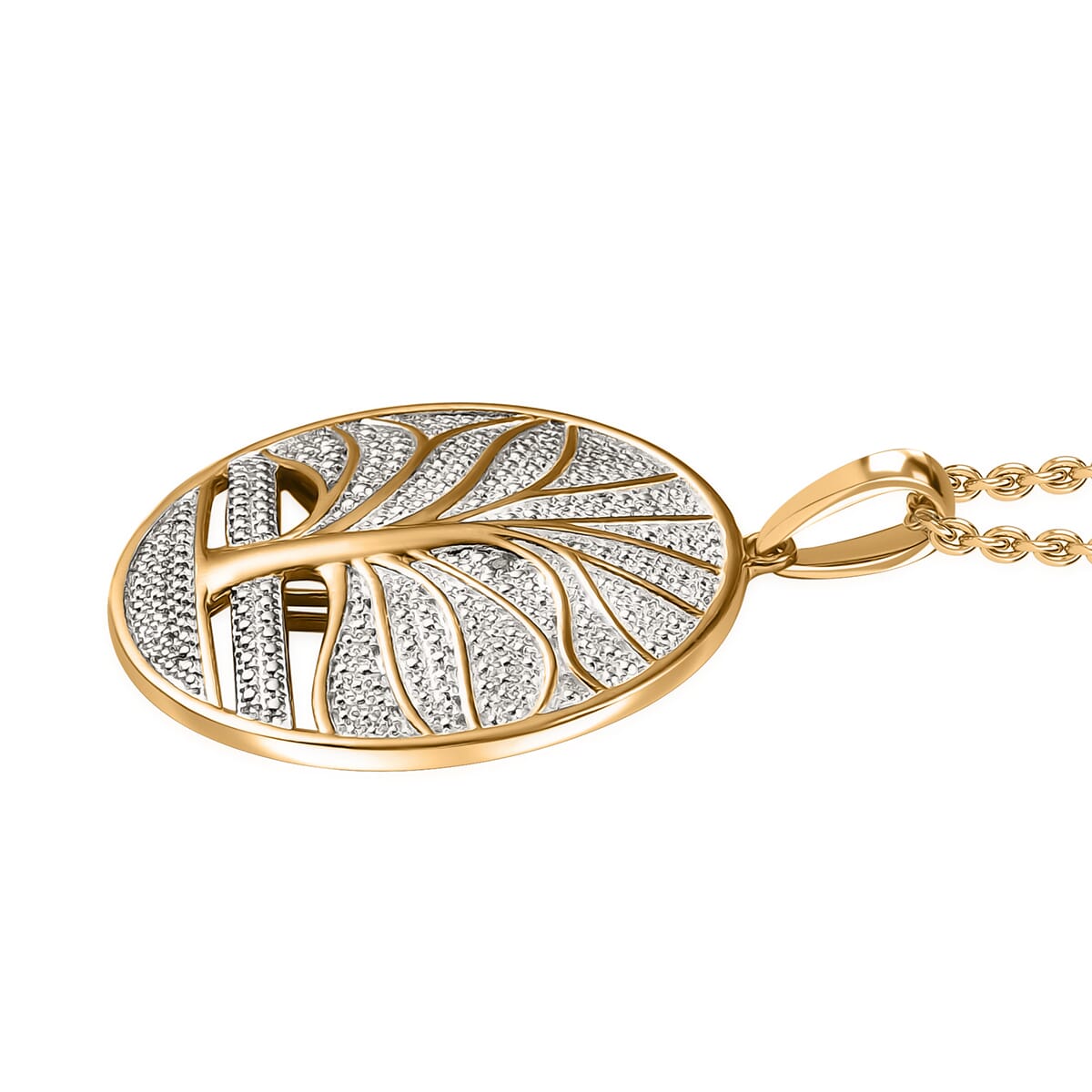 Karis Diamond Accent Pendant in 18K YG Plated with Stainless Steel Necklace 20 Inches image number 3