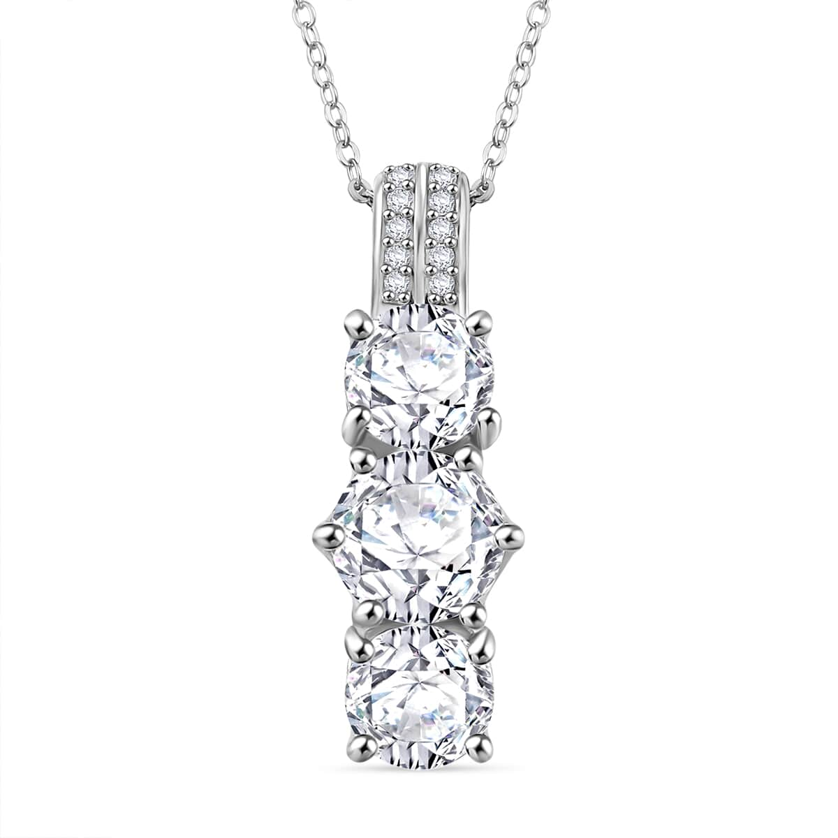 Doorbuster Moissanite 2.75 ctw Trinity Pendant Necklace in Rhodium Over Sterling Silver 20 Inches image number 0