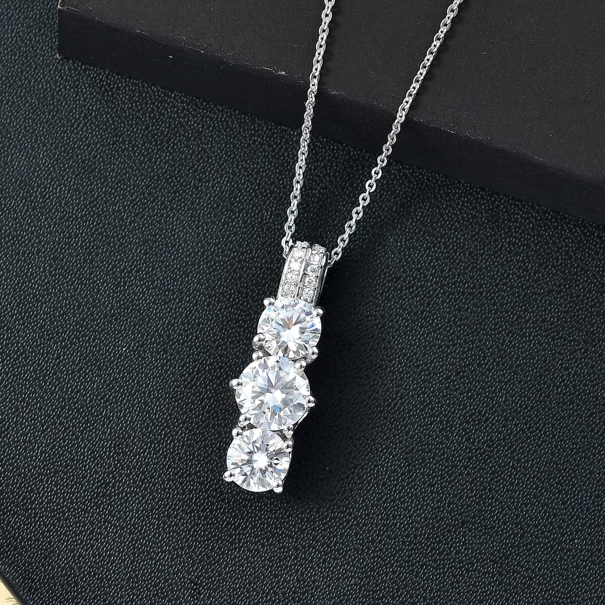 Doorbuster Moissanite 2.75 ctw Trinity Pendant Necklace in Rhodium Over Sterling Silver 20 Inches image number 1