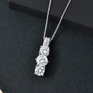Moissanite 2.75 ctw Trinity Pendant Necklace in Rhodium Over Sterling Silver 20 Inches